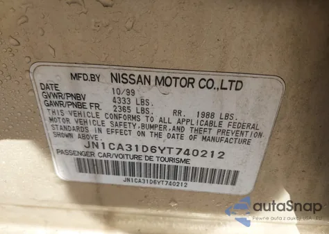 2000 Nissan Maxima Gle/Gxe/Se из США, поврежденный, VIN JN1CA31D6YT740212